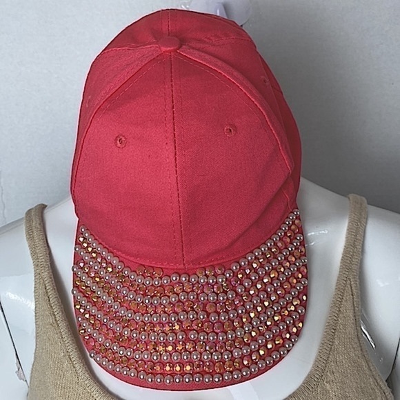 RHINESTONE & Pearl Visor Sparkly Baseball Cap Bling Glitter Adjustable Snap Back - Picture 2 of 8